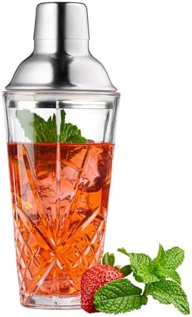 Glass Cocktail Shaker, Martini Shaker with Stainless Steel Lid &