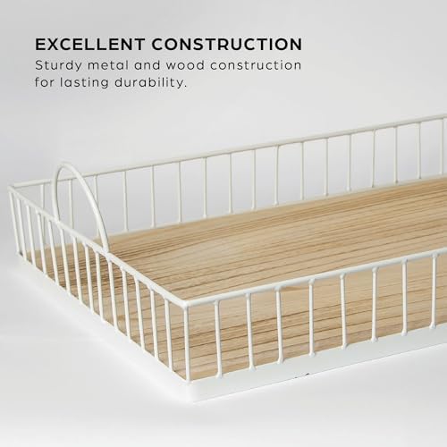 Rectangular Wooden Serving Tray with Wire Frame Metal Handles