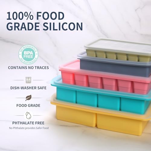 Silicone Freezer Molds Gift Set with 1 Tbsp,2 Tbsp, 1/2, 1, and 2 Cup