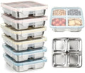 6 Pack Stainless Steel Snack Containers with Lids, 4-Compartment