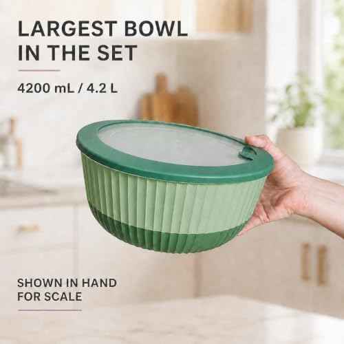 Plastic Mixing Bowls with Lids, 8-Piece Airtight Leak-Proof Nesting