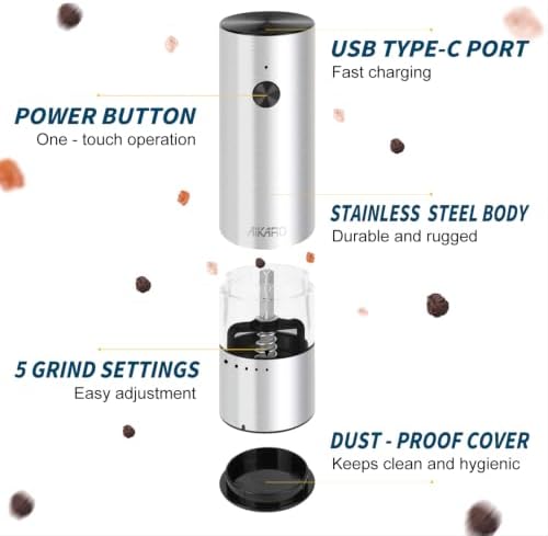 AIKARO Rechargeable Electric Salt and Pepper Grinder