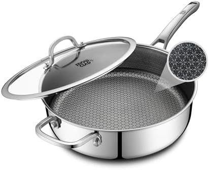 SNOWCLAD Frying Pans Nonstick with Lid,Hybrid Non Stick 5 Quart Saute