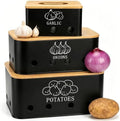 3 Pack Potato Onion Garlic Storage Set, Bamboo Lids