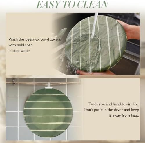 Reusable Beeswax Bowl Covers, 3 Pack, 8/10/12 Inch