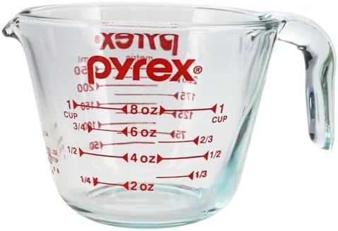Pyrex Prepware 1 Cup Measuring Cup, Clear w/ Red Measurements
