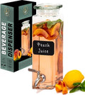 Square Glass Drink Dispenser for Parties - Stainless Steel Spigot +