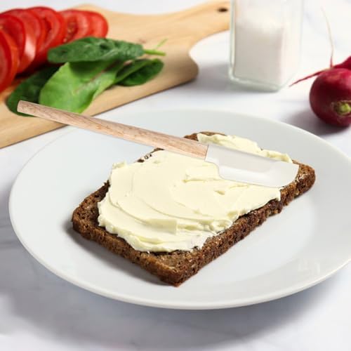 Ptwola 2 Pcs Wooden Handle Spatula Set White Silicone Spatulas Small