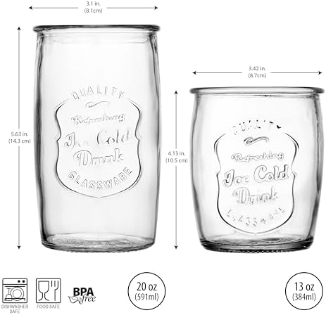 Glaver's Ice Cold Set of 8 Drinking Glasses 4-20 Oz Highball Glasses