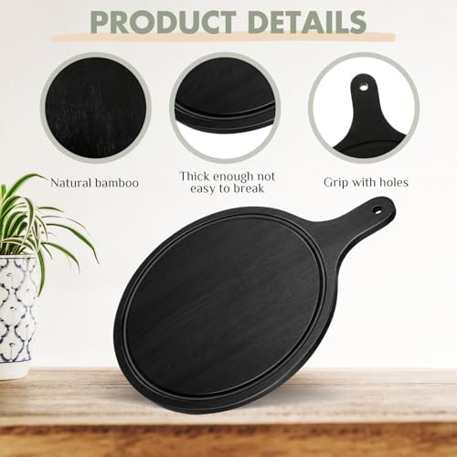 Geetery 3 Packs Black Wood Chopping Boards with Handle and Groove,12