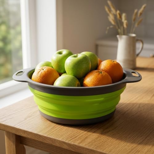 Collapsible Colander Set of 2, Space-Saving Round Silicone Kitchen