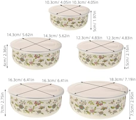 BESTonZON 5PCS Enamel Bowls, Enamel on Steel Mixing Bowls with Lids