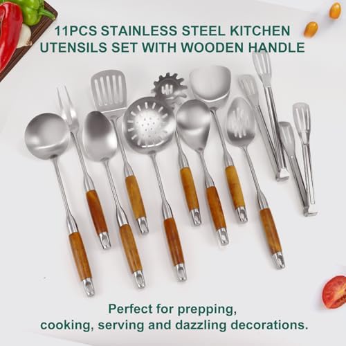 11-Piece 304 Stainless Steel Utensil Set with Wooden Handle