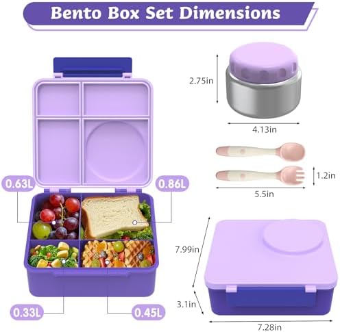 Bento Lunch Box Set for Kids with 8oz Soup Thermo, Leak-Proof Lunch