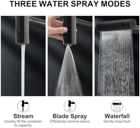 JOOM Black Waterfall Kitchen Faucet, Soap Dispenser