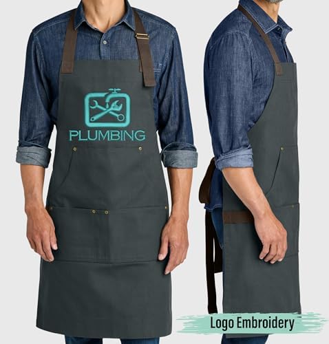 TEEAMORE Custom Workwear Apron with Pockets Logo Text Embroidered &