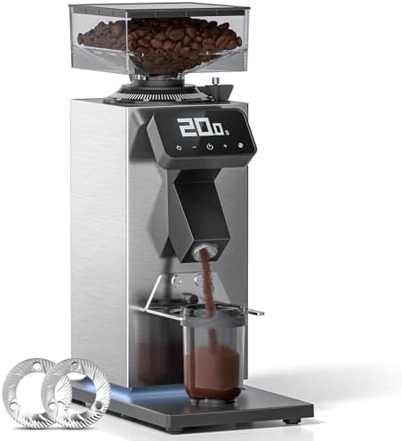 AMZCHEF Commercial Flat Burr Espresso Grinder, Black