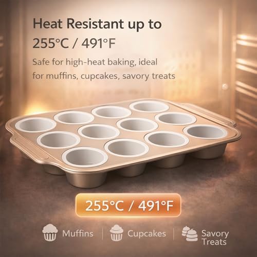 2Pack Silicone Muffin Pans with Steel Frame, 12-Cup Nonstick Bakeware