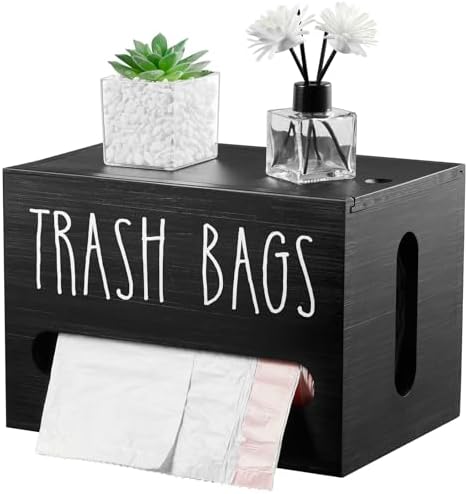 DRASTAR Trash Bag Dispenser, Large Wooden Trash Bag Holder Wall Mount