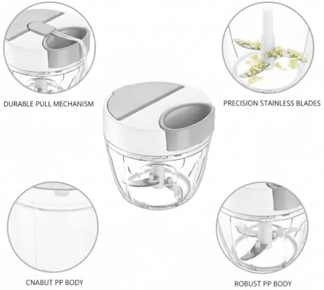 Durable PP Plastic Manual Food Chopper, Pull-String Garlic Mincer for