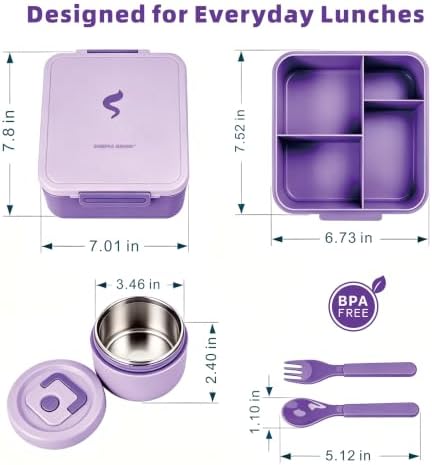 Bento Lunch Box for Kids with 10 oz Insulated Food Jar,Purple