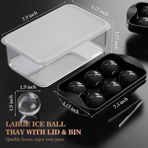Whiskey Ice Cube Mold, Round Ice Ball Maker Set with Lid & Bin
