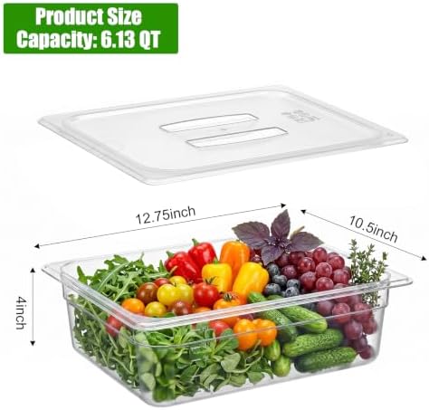 Bekith 2 Pack Plastic Food Pans with Lids, Half Size 4 Inch Deep