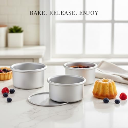 Aluminum Alloy Mini Cake Pan Set, 3-Inch Round Baking Molds with