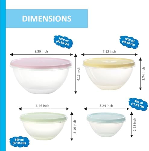 Food Storage Containers with Lids Set of 4 - 60oz, 40oz, 27oz, 13oz