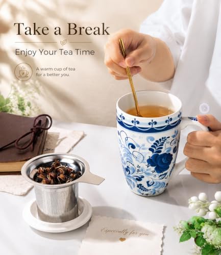 GBhome Tea Mug with Infuser and Lid,18 oz Loose Leaf Tea Cup with