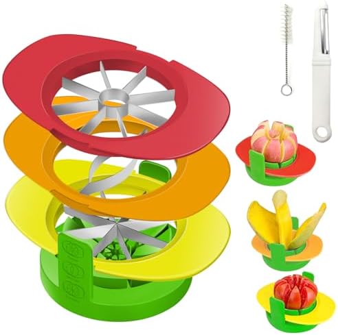 Fruit Cutter Slicer, 4 in 1 Apple Slicer with Peeler & Cleaning Brush