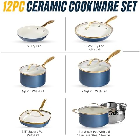 GOTHAM STEEL 12 Pc Titanium Ceramic Cookware Set Nonstick, Diamond