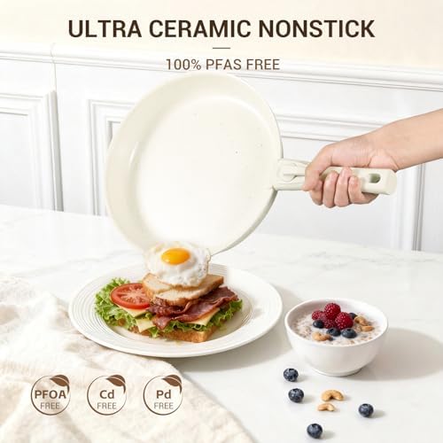 Ammeloo 24pcs Ceramic Cookware Set, Pots and Pans Set with Removable Handle