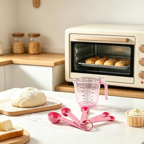 Pink Plastic Measuring Cup and Spoons Set