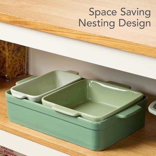 Choice Products 3-Piece Ceramic Casserole Baking Dish Set Sage Green