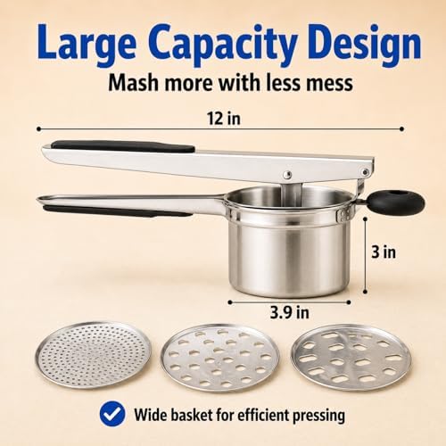 Stainless Steel Potato Ricer, Potato Press for Mashed Potatoes