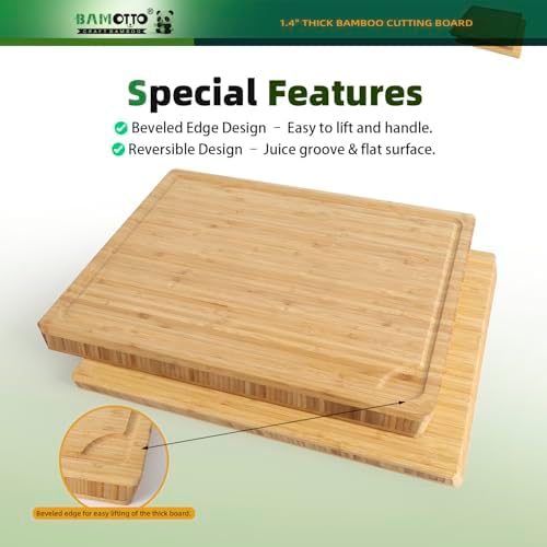 BAMOTTO CRAFTBAMBOO 1.4" Thick Bamboo Cutting Board Butcher Block