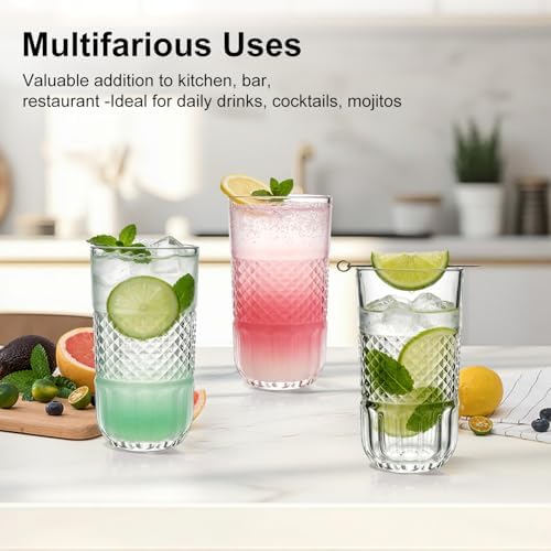 Highball Glasses Set of 6, 12oz Crystal Drinking Glasses, Water Glass