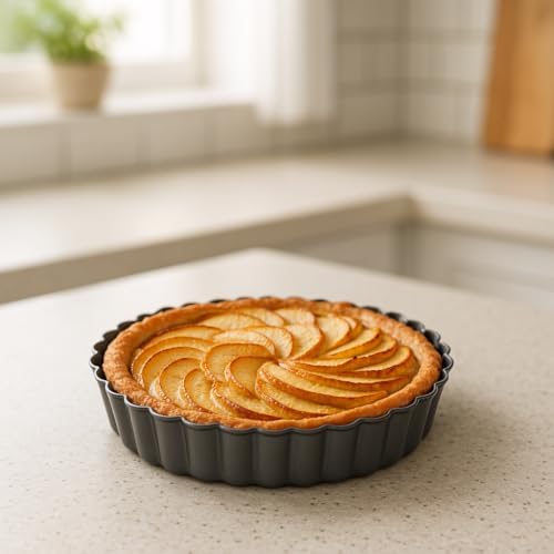 Set of 3 Deep Dish Pie Pan with Removable Bottom - Fluted Carbon Steel