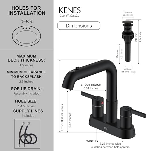 KENES Matte Black 4 Inch Centerset Bathroom Faucet