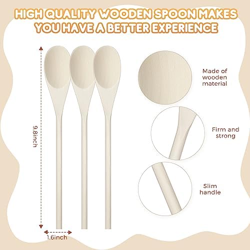 Eaasty 50 Pcs 9.8 Inch Wooden Spoons Bulk for Cooking Handle Long