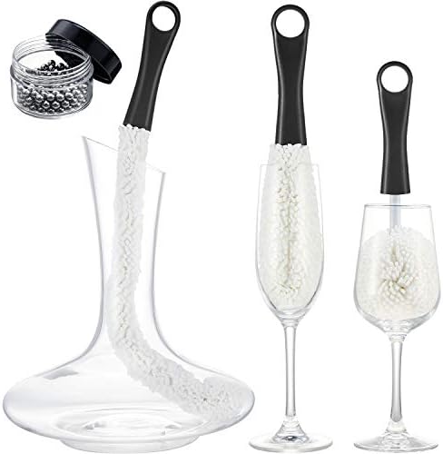 Boao 3 Pcs Decanter Cleaning Brush Set Wine Glass Bottle Beads,Black