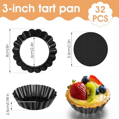 32 Pcs Mini Tart Pans Egg Tart Molds with Removable Bottom Round