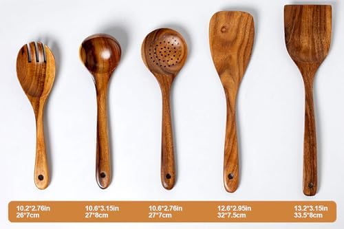5 pcs Wooden Spoons For Cooking, Wood kitchen Spatula Utensils set