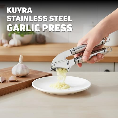 KUYRA Stainless Steel Garlic Press Set