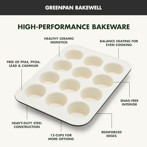 GreenPan Bakewell 12-Cup Muffin Pan, Healthy Ceramic Nonstick