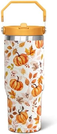 30oz Fall Pumpkin Flip Tumbler with Handle lid and Straw,Fall Coffee
