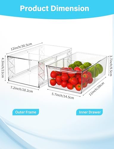 6 Pack Stackable Storage Drawers,Clear Fridge Organizer Rack