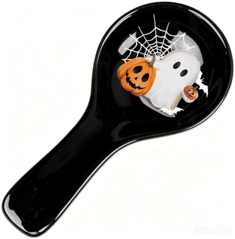 Whaline 9.4 Inch Halloween Spoon Rest, Ghost Pumpkin, Black