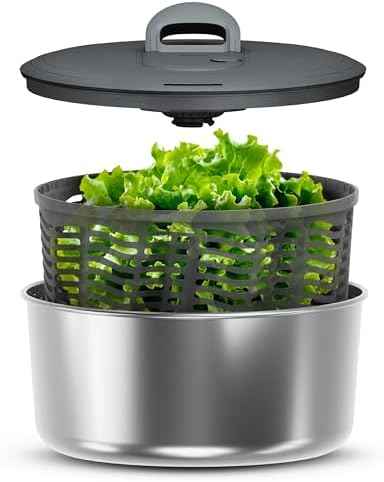 Zyliss Easy Spin Salad Spinner, 4–6 Servings, Large, Stainless Steel